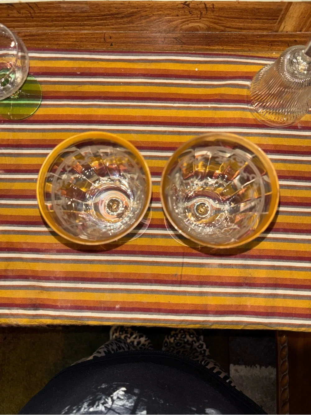 2 Antique Gold Rim Etched pair of  Wine Glasses. Dainty,very thin and beautiful!